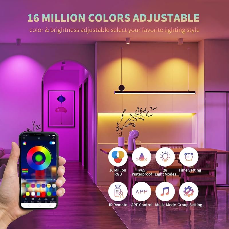 CILIENG RGB LED Szalag 12m - IP65 Vízálló, 16 Millió Szín, Öntapadós, Zenére Változó Fények, Távirányítóval - Bel- és Kültéri Dekorációhoz