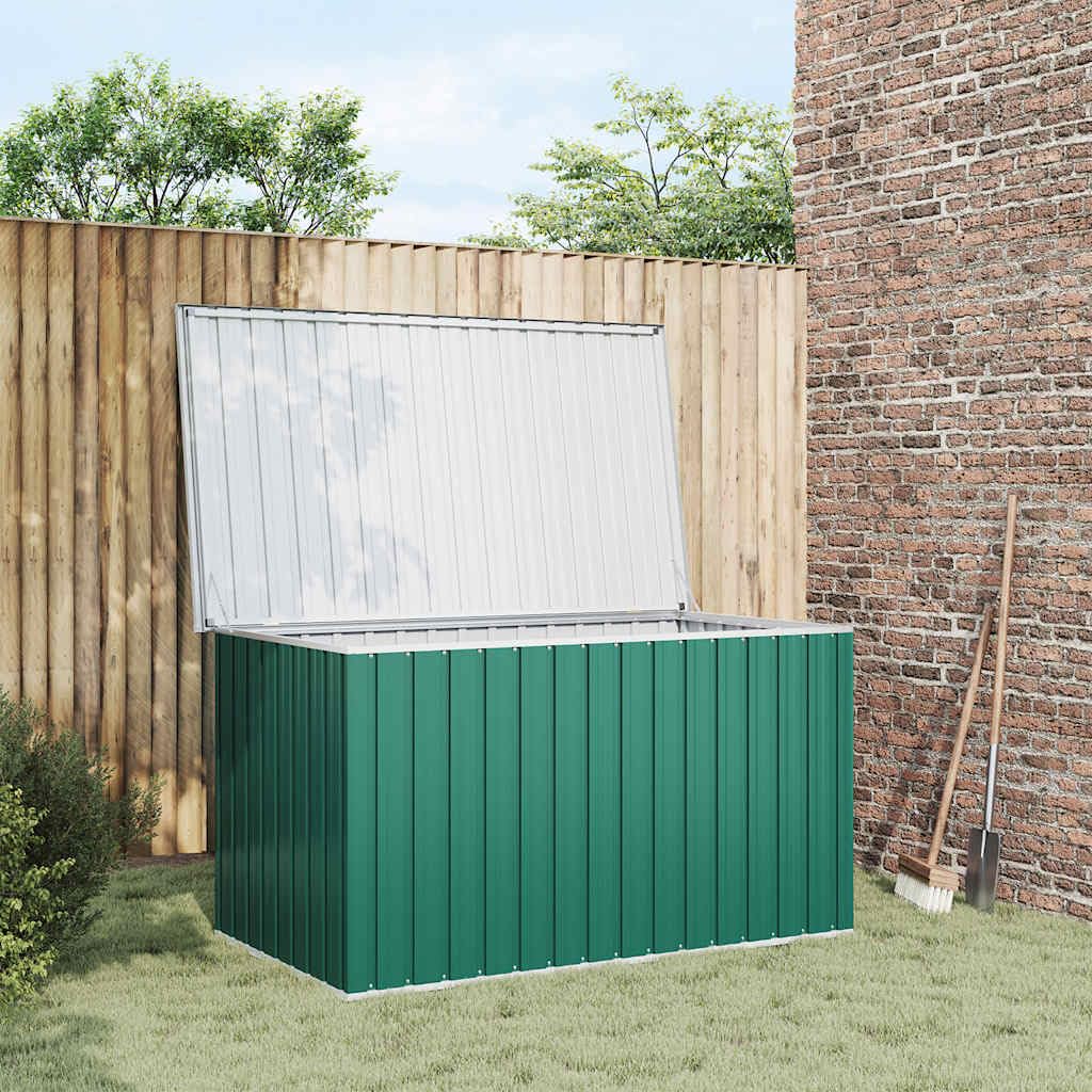 Scatola da giardino verde in acciaio zincato, 171 x 99 x 93 cm, grande contenitore da giardino con coperchio, impermeabile, per terrazza, balcone, giocattoli e attrezzi, stabile, per esterni