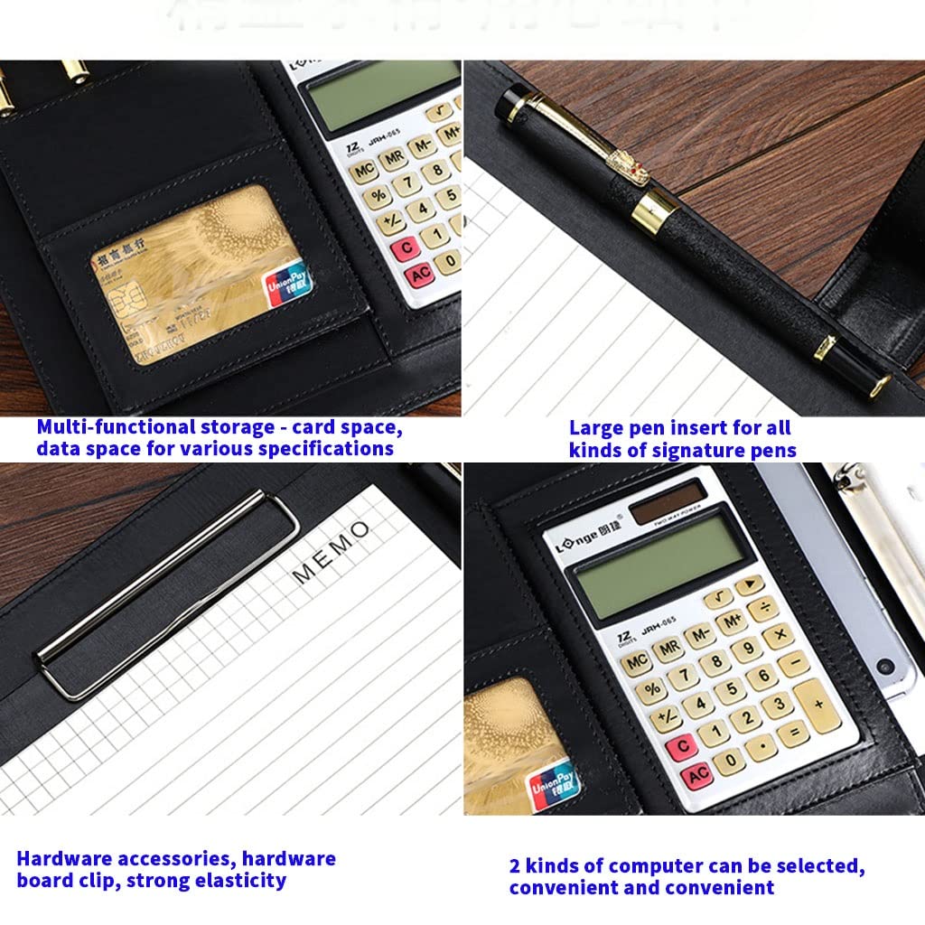 Porte Documents Porte Bloc A4 Portefeuille d'affaires classeur Padfolio avec 4 Anneaux classeur Bloc-Notes Cahier pour Femmes Hommes Interview