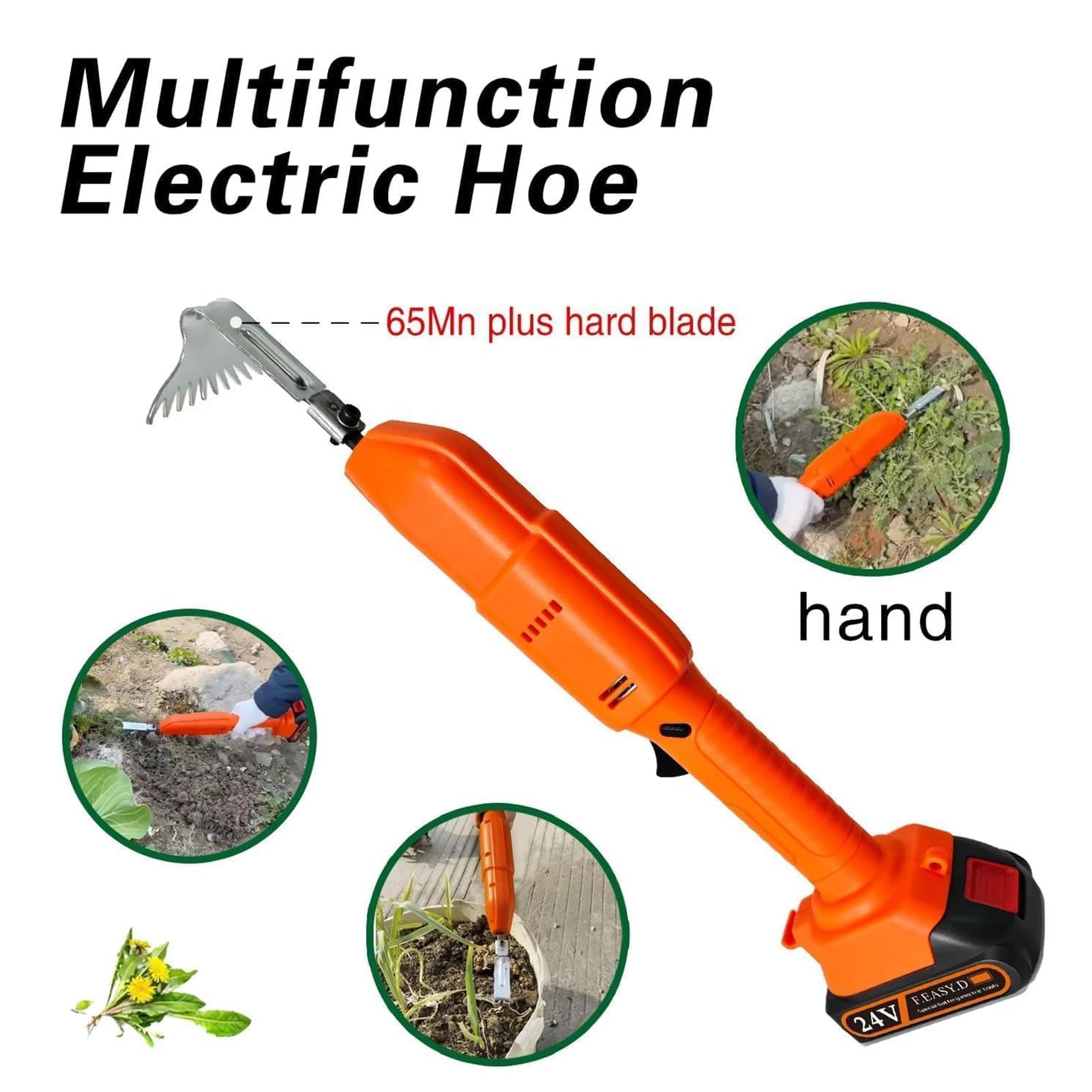 Déserbeur Électrique de Jardin Sans Fil, Cultivateur à Main avec Perche d'Extension et 2 Batteries, Houe Rechargeable Haute Vitesse pour le Desserrage Efficace du Sol