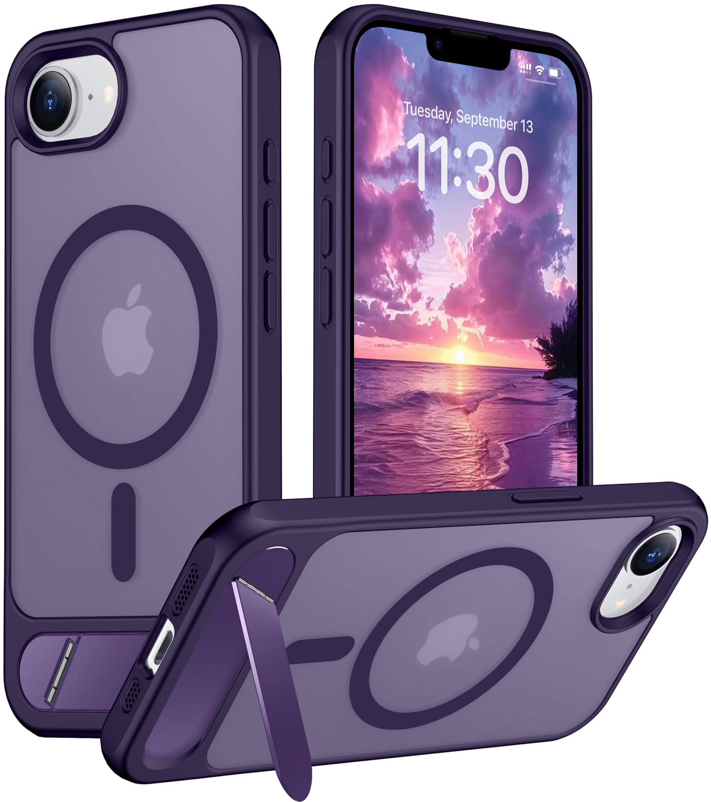 Temdan Magnetic Compatible with iPhone 17e Case &amp; iPhone 16e Case,[Built-in Invisible Kickstand][Compatible with MagSafe][Military Grade Shockproof] Slim Translucent Matte Case for iPhone 16e/17e 6.1"