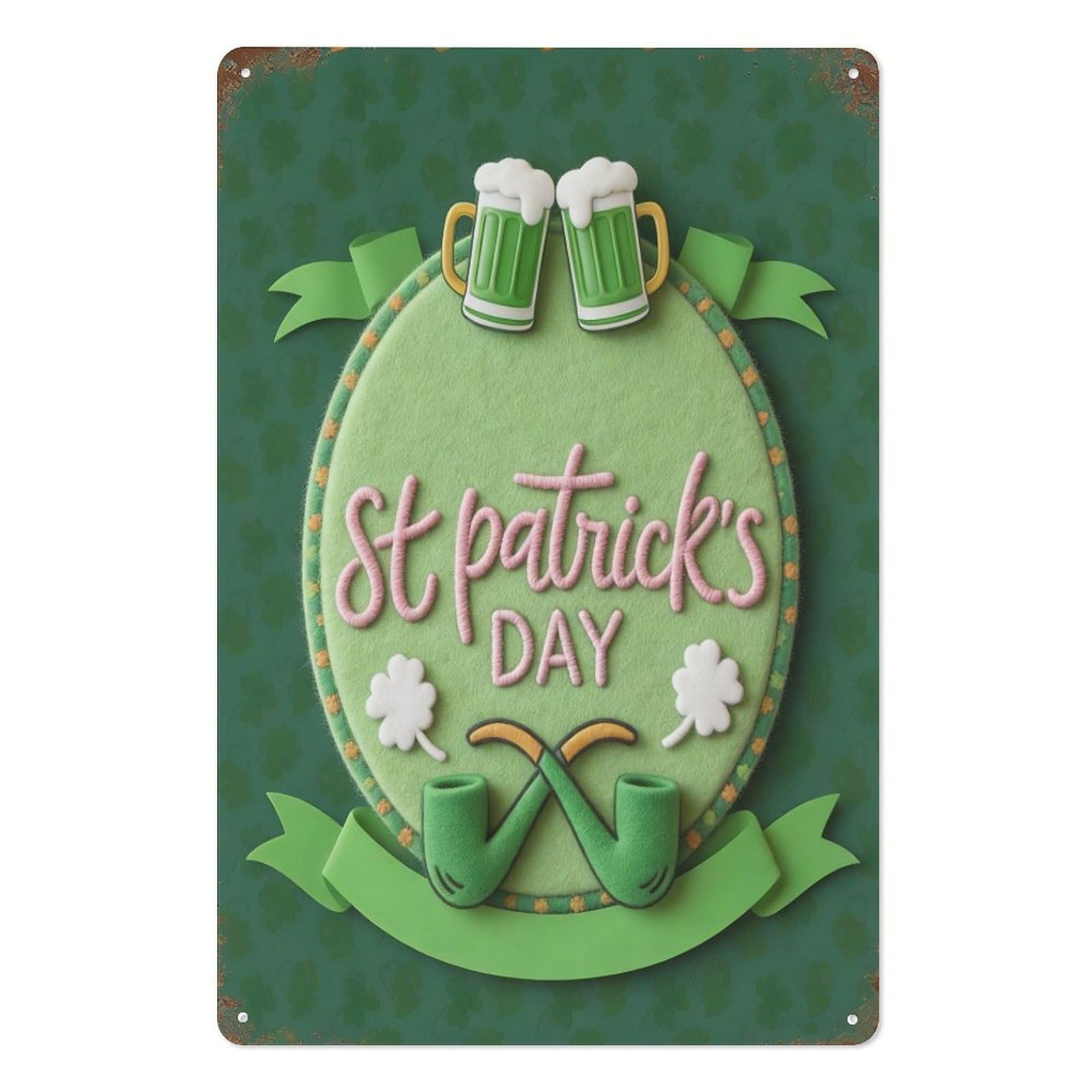 peiyeety St Patrick’s Day Beer Pipe Metal Tin Sign 8x12 Inch, Vintage Green Shamrock Pub Bar Wall Decor Plaque, Irish Holiday Wall Art