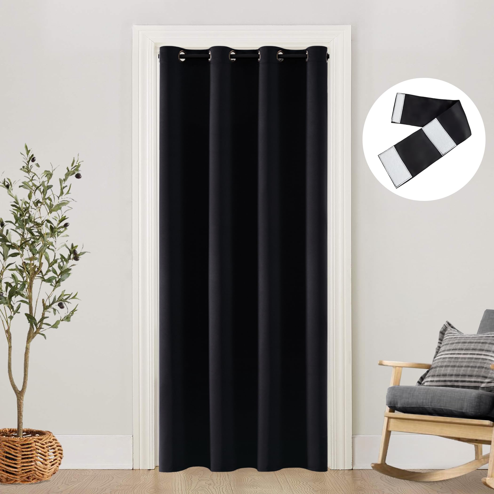 SHINELAND Extra Wide Curtains for Doorway,Fit 48 in Width Opening,Faux Accordion Door Cover Divider,Grommet Hanging Thermal Insulated Privacy Curtains for Bedroom Bathroom,80 Inch Length,Black โ image 1