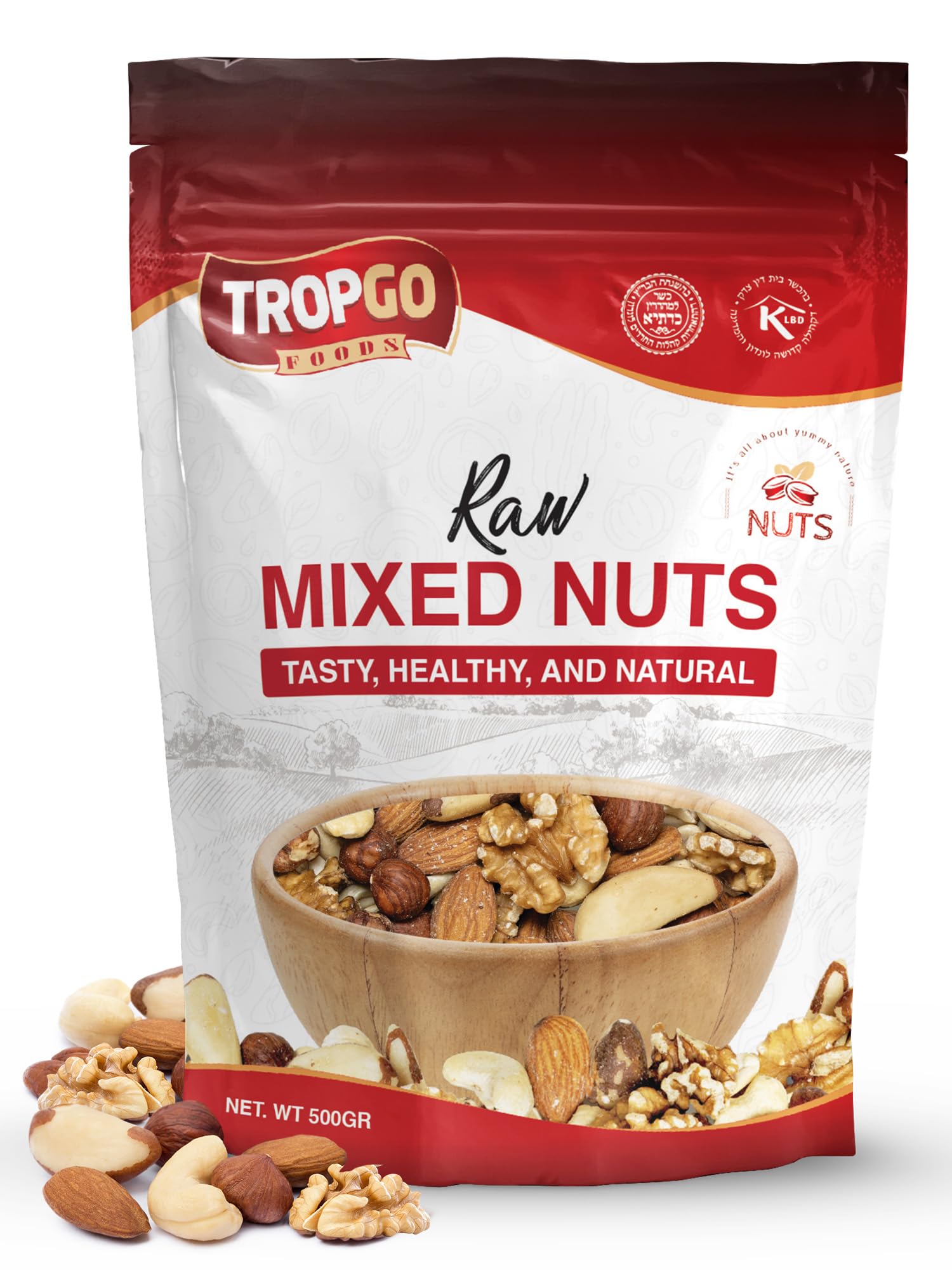 Tropgo Raw Mixed Nuts - 500g Nut Snacks - Packed Fresh, Healthy Jumbo Nuts with Fibre, Protein, and Minerals - Perfect Snacking - Includes Almonds, Brazil Nuts, Cashews, Peanuts, Walnuts & Hazelnuts