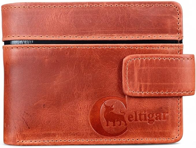 Carteira Masculina De Couro Legítimo Antifurto Bloqueio RFID, Celtigar