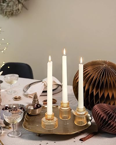 Miniatura 7 de Vixdonos Portavelas de Cristal para Velas de Té, Portavelas para Centros de Mesa, Decoración de Bodas y Fiestas de Cena (3 Piezas, Amarillo)