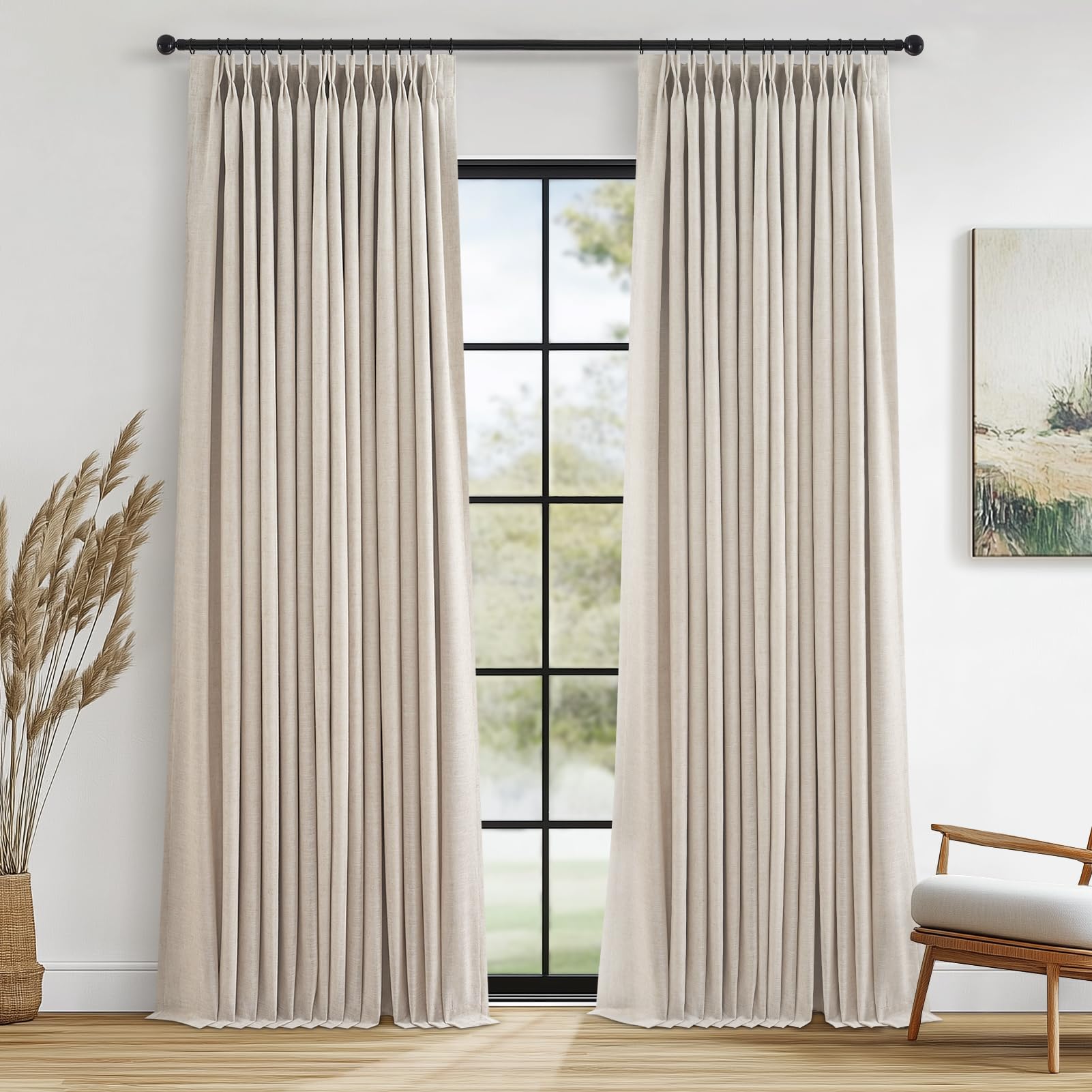 Topfinel Beige Black Out Curtains 105 Inches Long,100% Full Light Blocking Thermal Insulated Room Darkening Curtains & Drapes for Bedroom Living Room,
