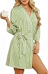 LYCY Robes pour femmes court peignoir rayé, doux léger Kimono Robe avec des poches
