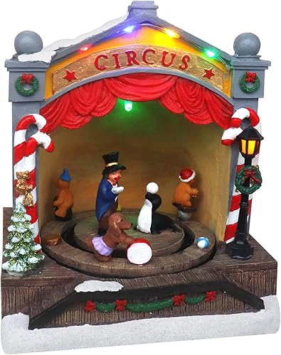 Aldea Navideña de Circo de Mesa - Aldea de Invierno Pre-iluminada con Nieve - Perfecta Adición a tus Decoraciones Navideñas de Interior - Gran Pieza