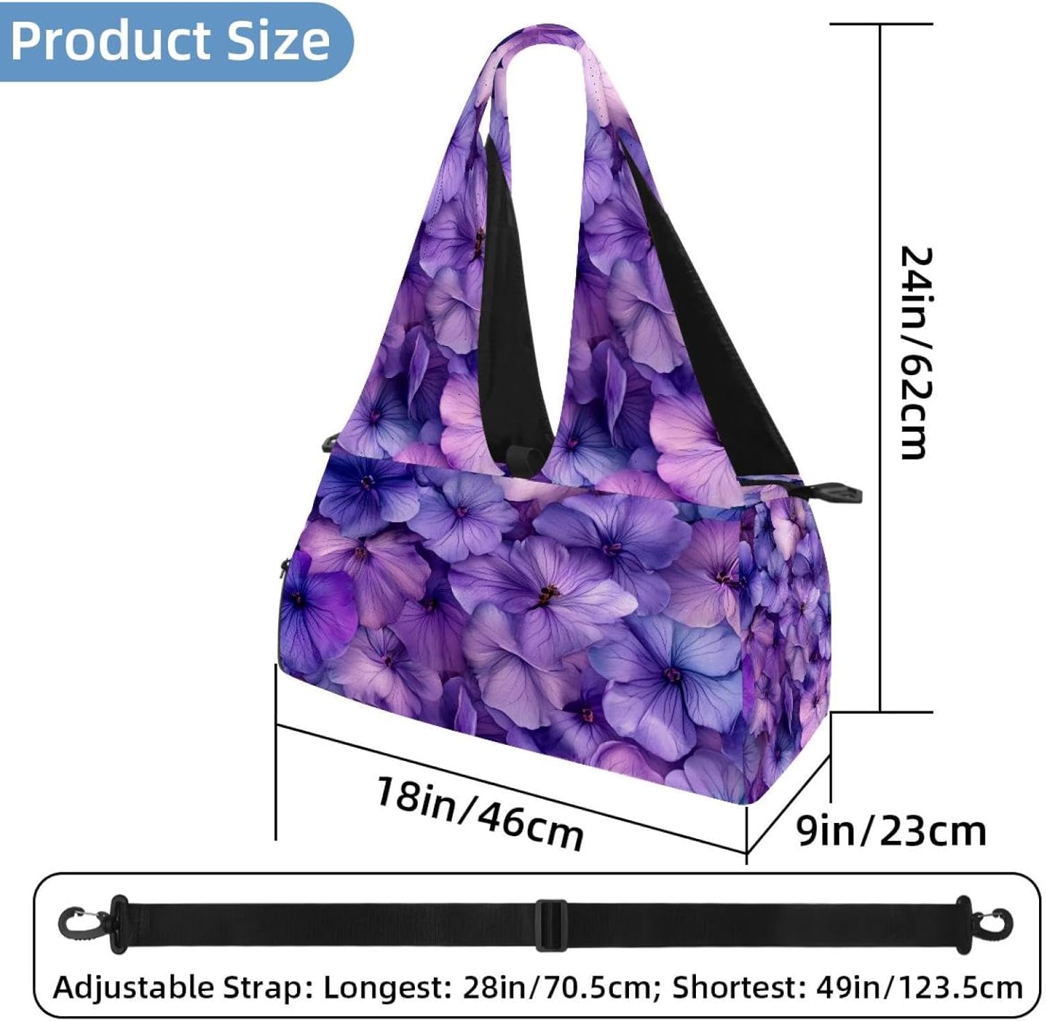 Gym Bag for Women, Purple Violet Flowers Yoga Mat Bag with Shoe Compartment, Sport Yoga Gym Bag with Yoga Strap, Carryall Yoga Tote Bag