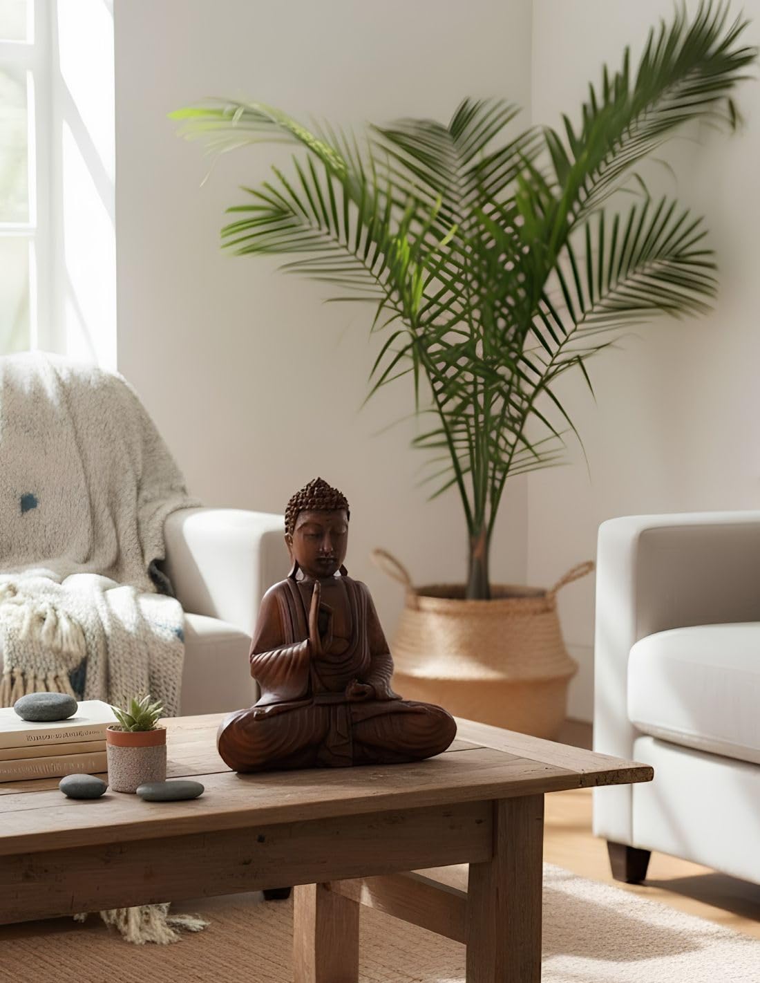 Artisanal Statuette Bouddha Assis en Bois sculpté 20cm - Décoration Zen