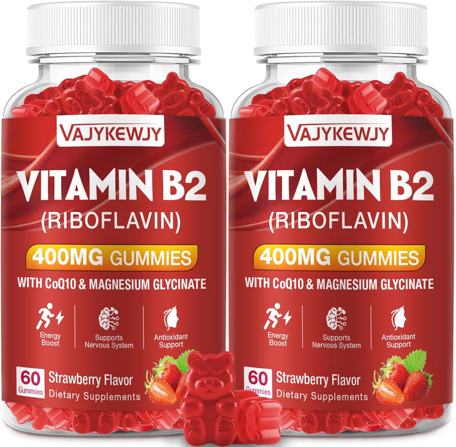 Vitamin B2 Riboflavin 400mg Gummies for Energy & Metabolism Support - Delicious Strawberries Flavor Vegan Gummies - Non-GMO, Gluten Free - 120 Count