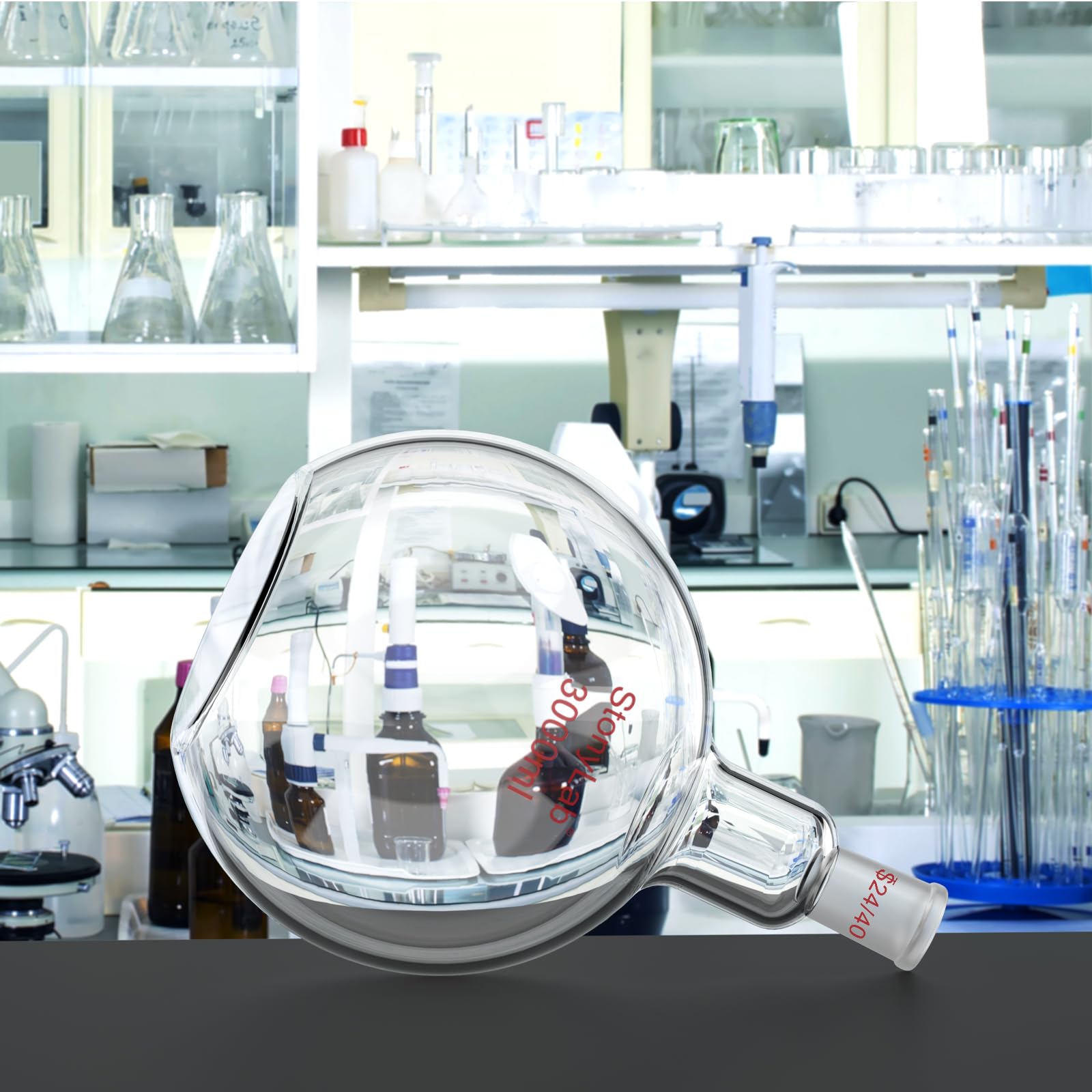 stonylab de Vidrio de Borosilicato de 3000ml Frasco de Ebullición Inferior Plano de Cristal, con Junta Exterior Cónica Estándar 24/40-3000ml