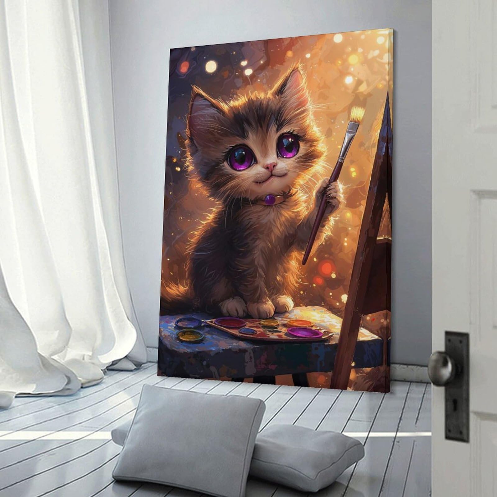Junmoney Canvas Wall Art Kitten Artist, 20x30inch(50x75cm), for New Homes, Bedrooms Or Workspaces, Canvas Artwork with Gifting Potential