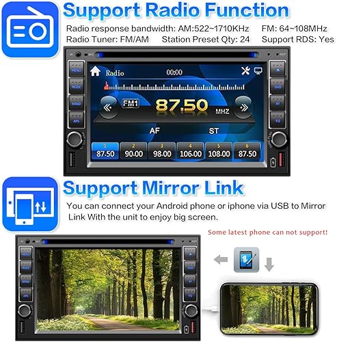 Miniatura 4 de Polarlander 2 Din 7 '' coche DVD reproductor de CD universal Bluetooth coche radio en tablero 6.5 pulgadas pantalla táctil coche estéreo audio