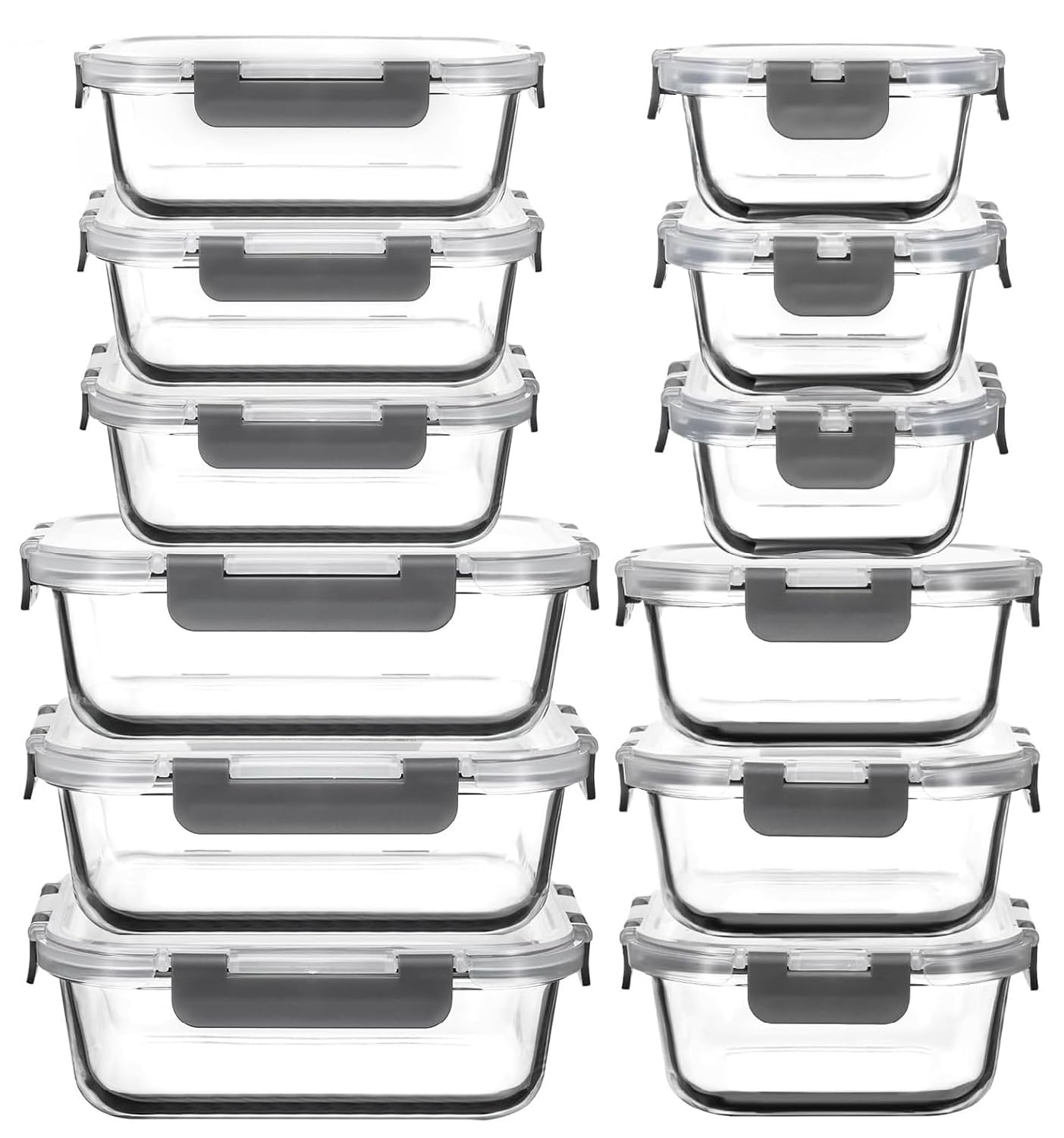 AILTEC Frischhaltedosen aus Glas mit Deckel, 12 Stück, Glas-Mahlzeiten-Vorbereitungsbehälter-Set mit auslaufsicheren Deckeln, luftdichter Lunchbehälter für Küche, Mikrowelle, Backofen, Gefrierschrank,