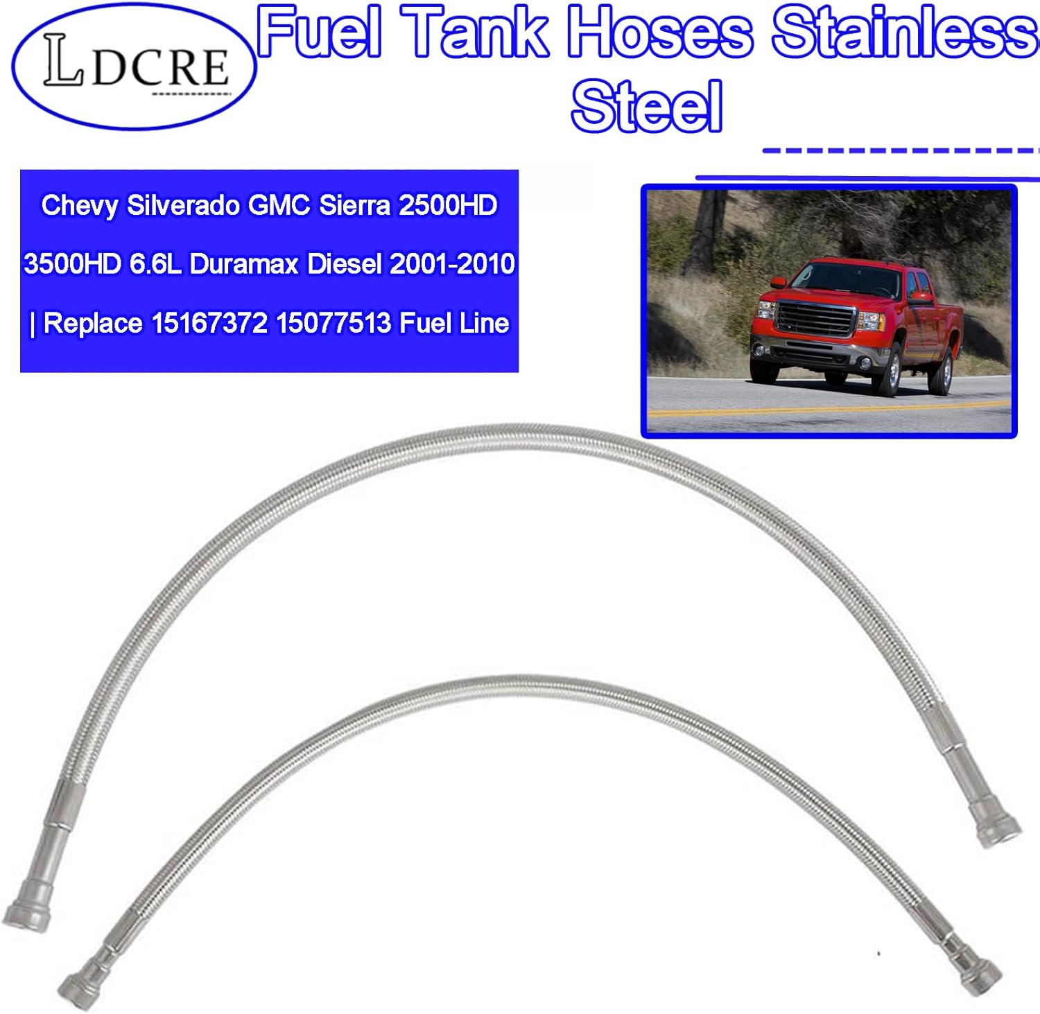 Fuel Tank Hoses Stainless Steel Compatible with Chevy Silverado GMC Sierra 2500HD 3500HD 6.6L Duramax Diesel 2001-2010 | Replace 15167372 15077513 Fuel Line