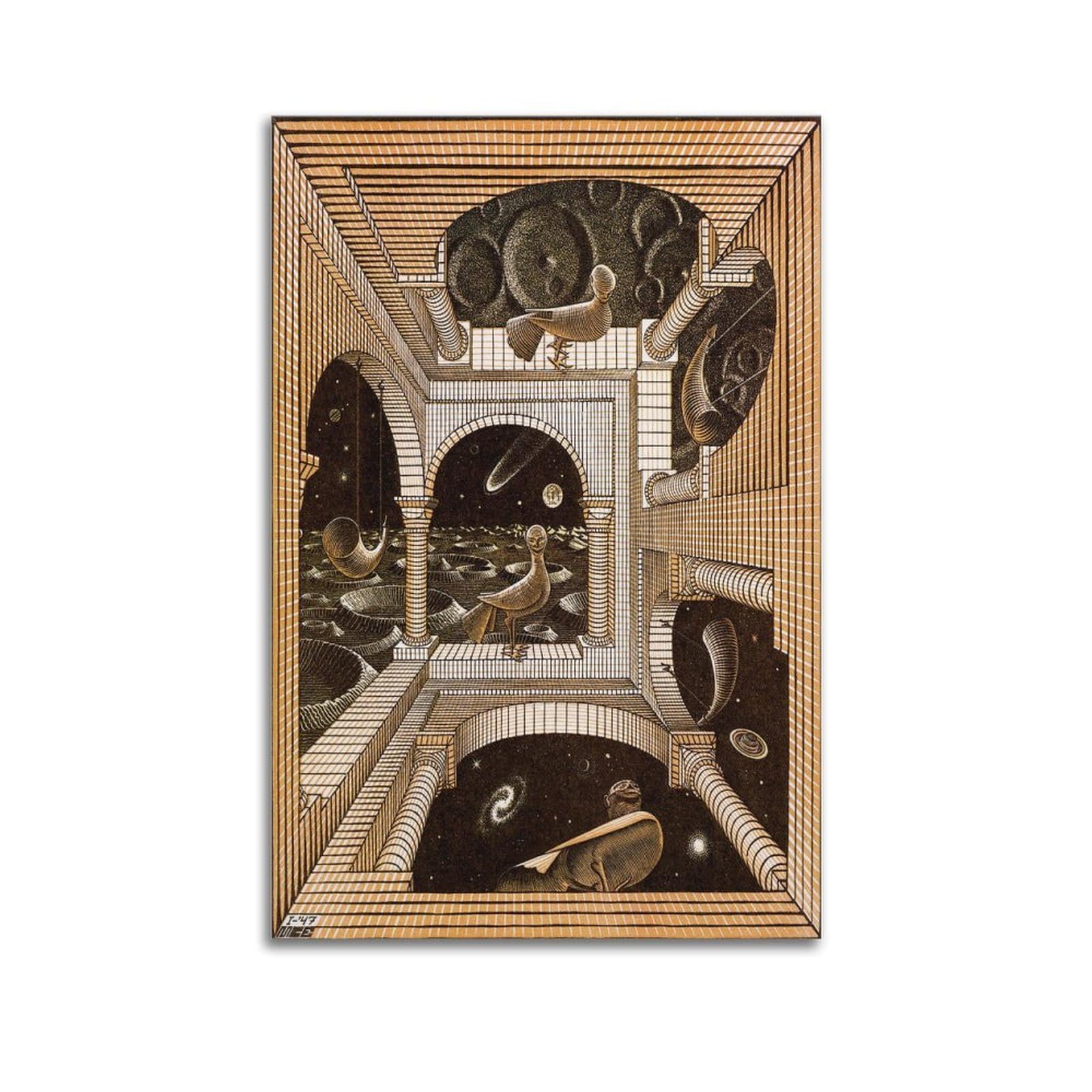 Ymxsdimds Unframe-Style Other World By M.c. Escher Painting Poster Wall Art Scroll Canvas Picture Living Room Decor Home 20X30inch(50X75cm)