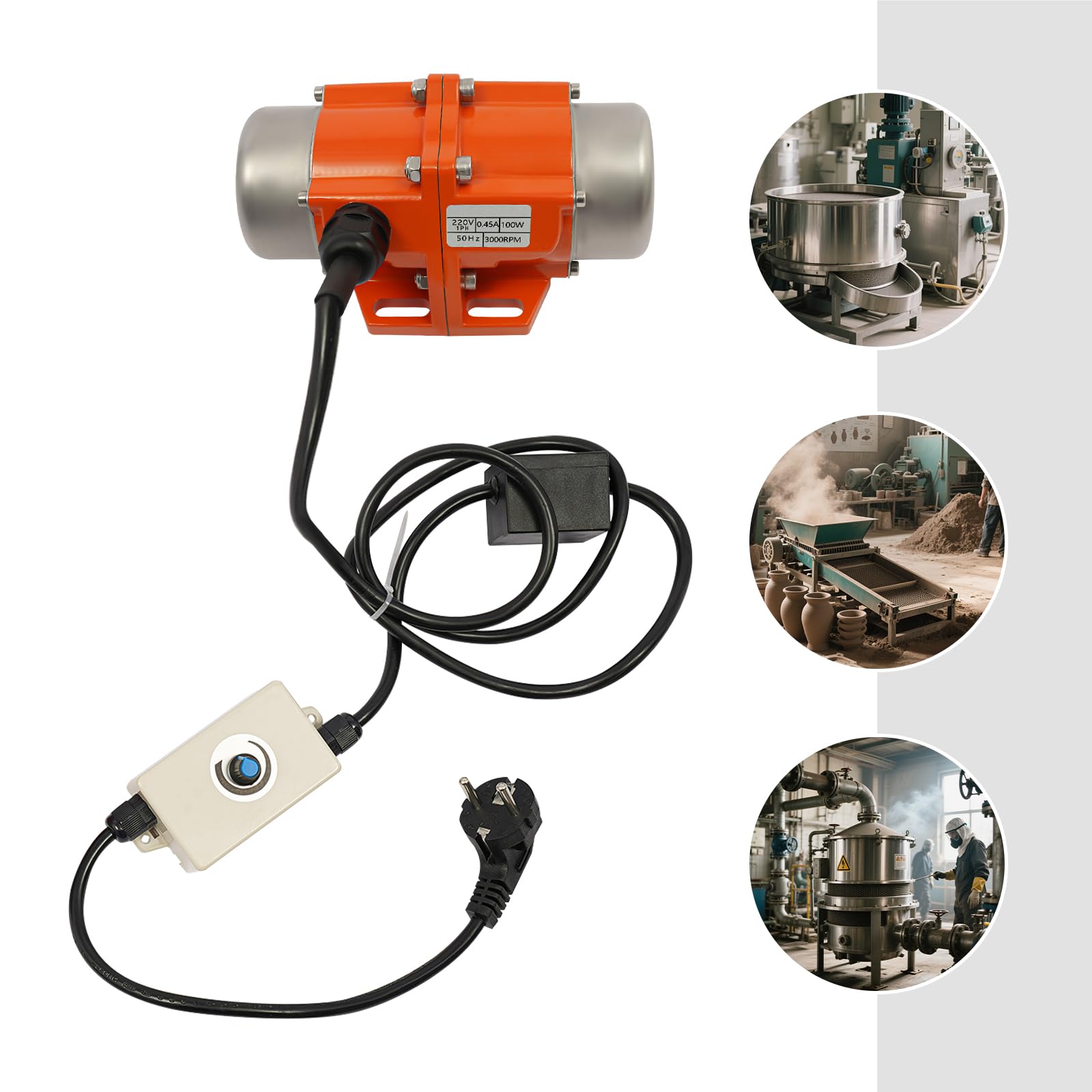100W Vibrationsmotor mit Drehzahlregler, 1500-3000 RPM, 220V 50Hz, IP65, 1 Phase Asynchron-Vibrationsmotor, Elektrischer Rüttelmotor für Bergbau, Metallurgie, Kohle, Elektrizität, Bau (100, Watt)