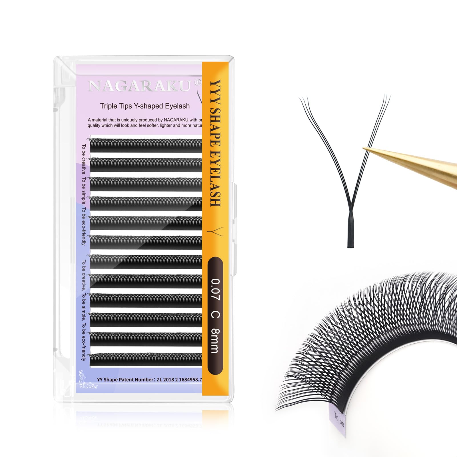 NAGARAKU 3 Tips Triple YYY Eyelash Extensions Supplies 6D Y Lash Premade Fans Russian Volume Cross Y Shaped Mesh Technology Wispy Crisscross Cluster 12 Rows (0.07 C Curl 8mm)
