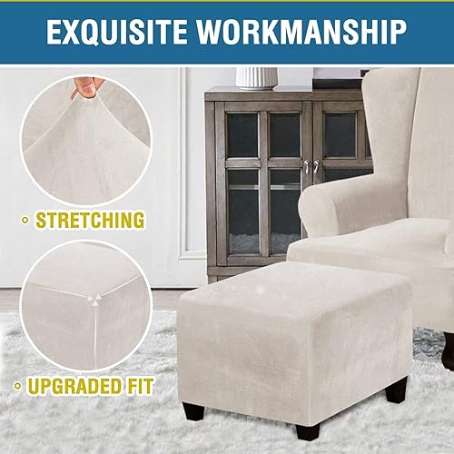 Miniatura 4 de ADPON Fundas otomanas cuadradas de terciopelo para otomanas, fundas protectoras para reposapiés cuadrados, fundas protectoras para taburetes de
