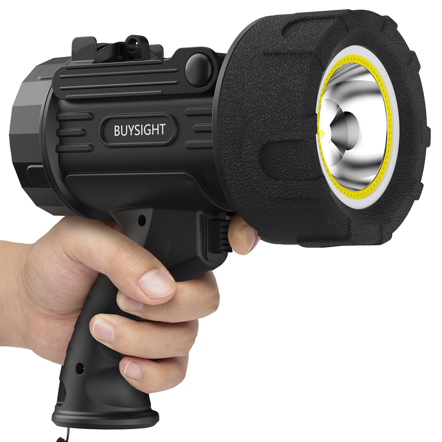 BUYSIGHT Rechargeable Spotlight Flashlight,high lumens Hand held Spotlight Waterproof Flashlight Hunting floodlight with red Filter (Graphite Black-COB)