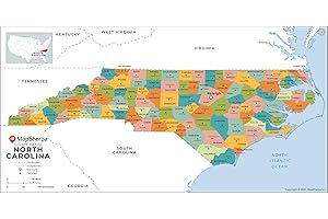 North Carolina Counties Map 3 ft x 2 ft