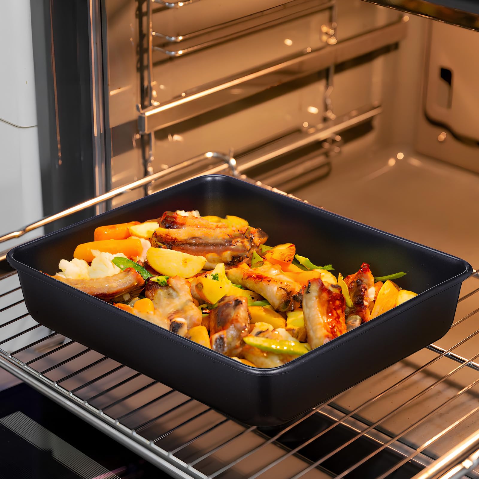 Juego de 2 Bandejas para Hornear de Acero Inoxidable, Antiadherente, Color Negro, Tamaños Grande (33 Cm) y Mediano (28 Cm), Bandejas para Horno de Cocina Ideales para Hornear