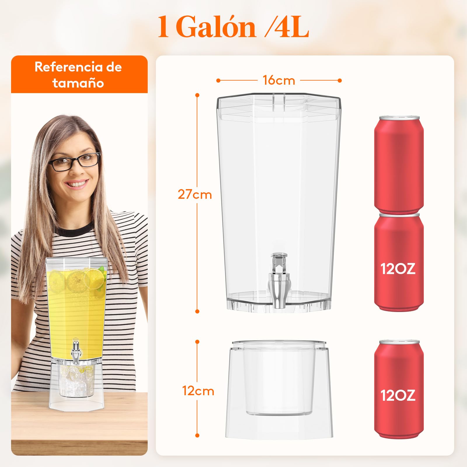 Lifewit 4L Dispensador de Bebidas Grande, Botella de Plástico con Grifo, Jarra Agua con Soporte para Cócteles, Jugos, Limonada y Té, Juego de 2 (en 1 Paquete)