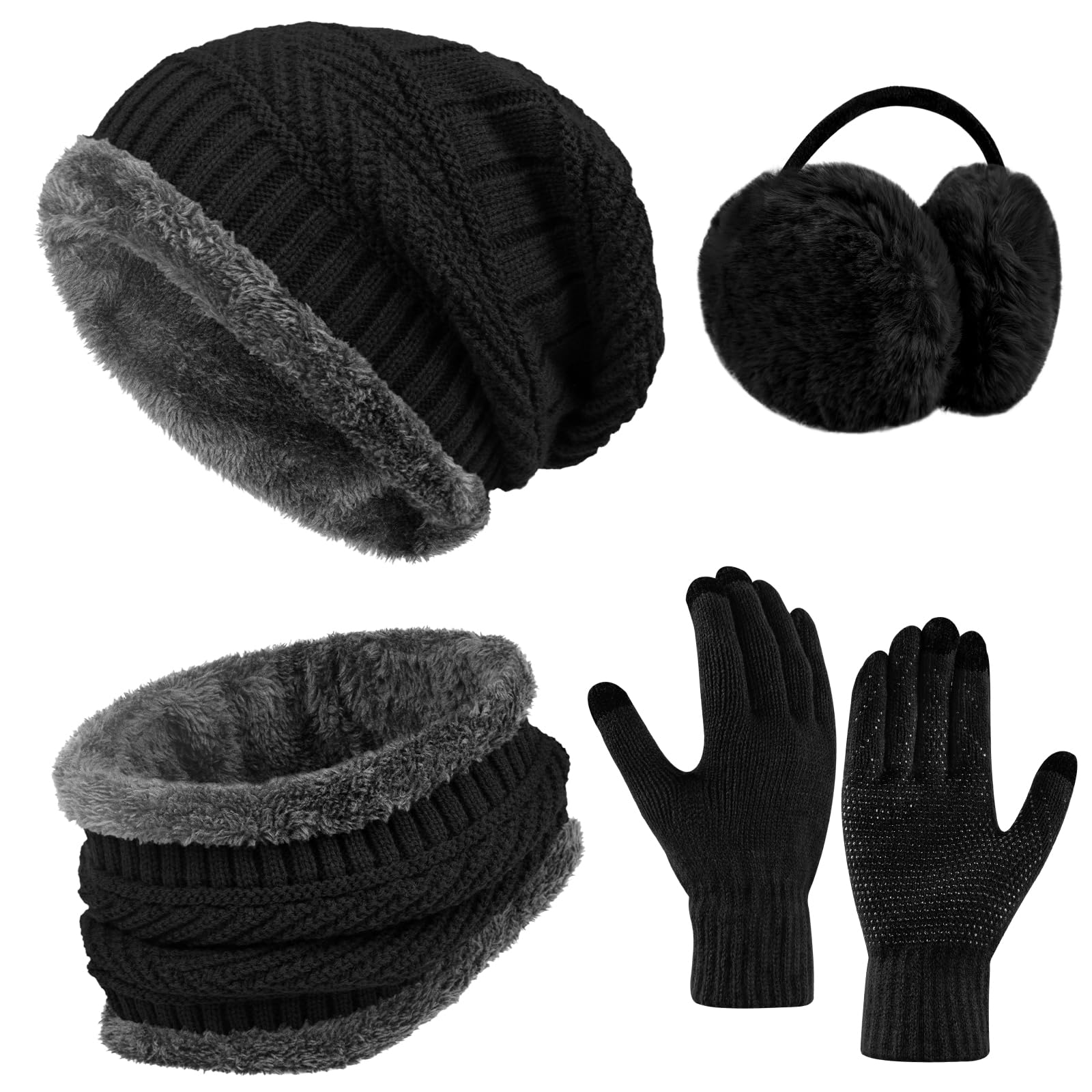 Chalier2 Pieces Winter Beanie Hat Scarf Set Warm Thick Knit Hat Beanie Skull Caps Scarfs for Women Men Gifts