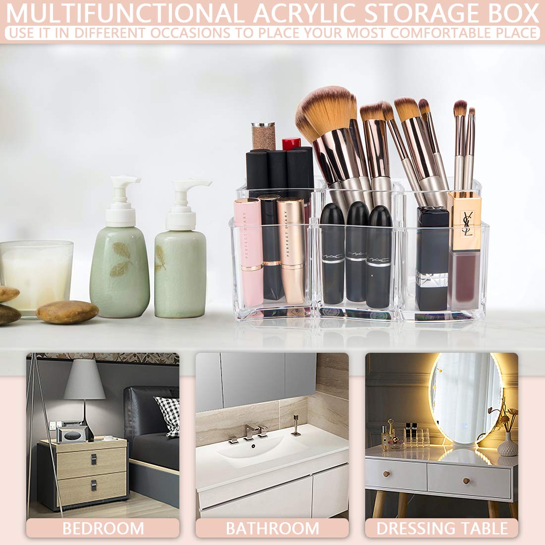 Organizzatore di trucco, espositore cosmetico girevole da 360 gradi, organizer per vanità regolabili Scaffale da bagno organizer cosmetico da bancone, contenitore cosmetico trasparente, cristallino Organizzatore di trucco, espositore cosmetico girevole da 360 gradi, organizer per vanità regolabili Scaffale da bagno organizer cosmetico da bancone, contenitore cosmetico trasparente, cristallino