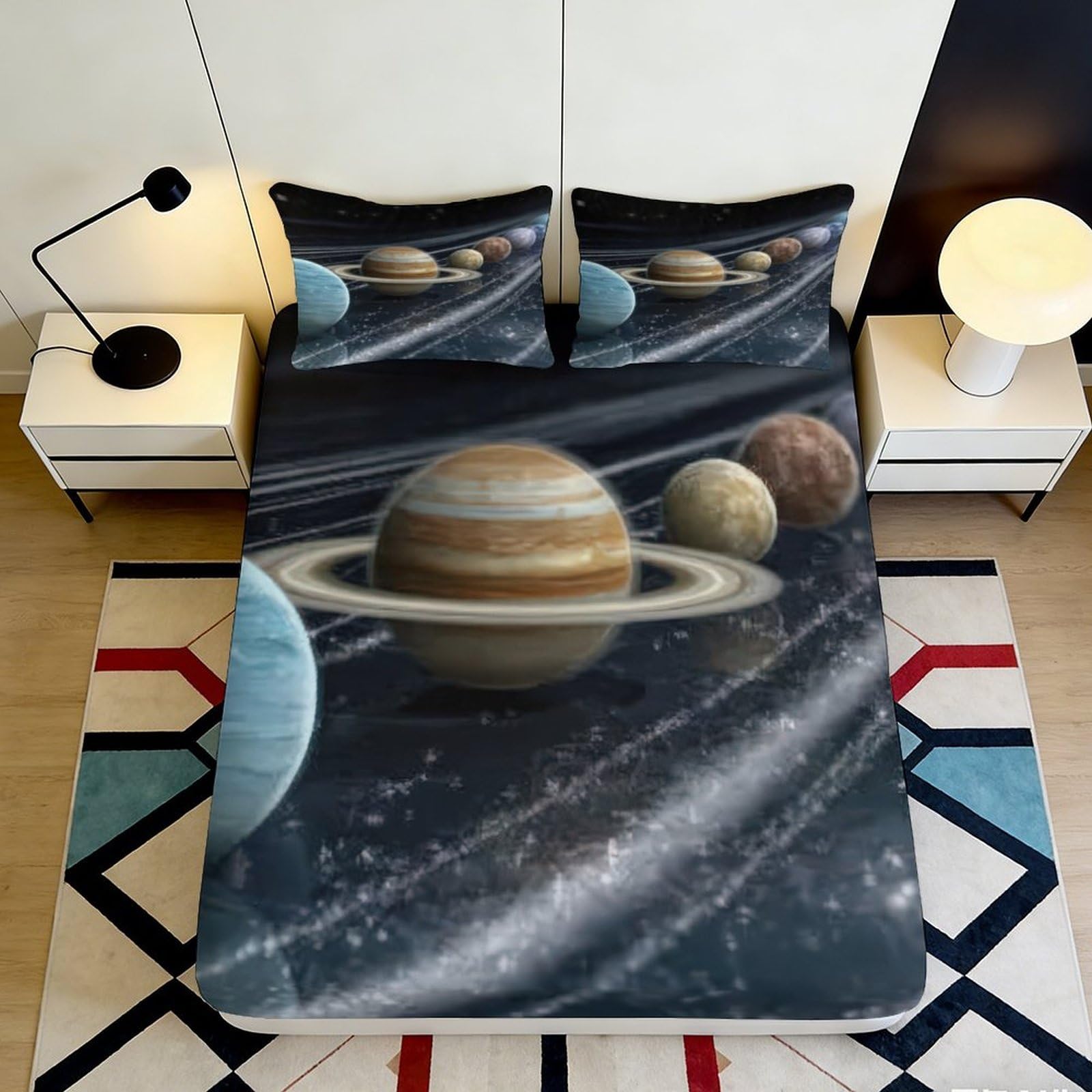 Pnayamiorkfel Style-10 3D Printed Solar System Fitted Sheet Microfiber Planets Bed Cover For Bedroom Guest Room Mattress Decor 90X200x25cm