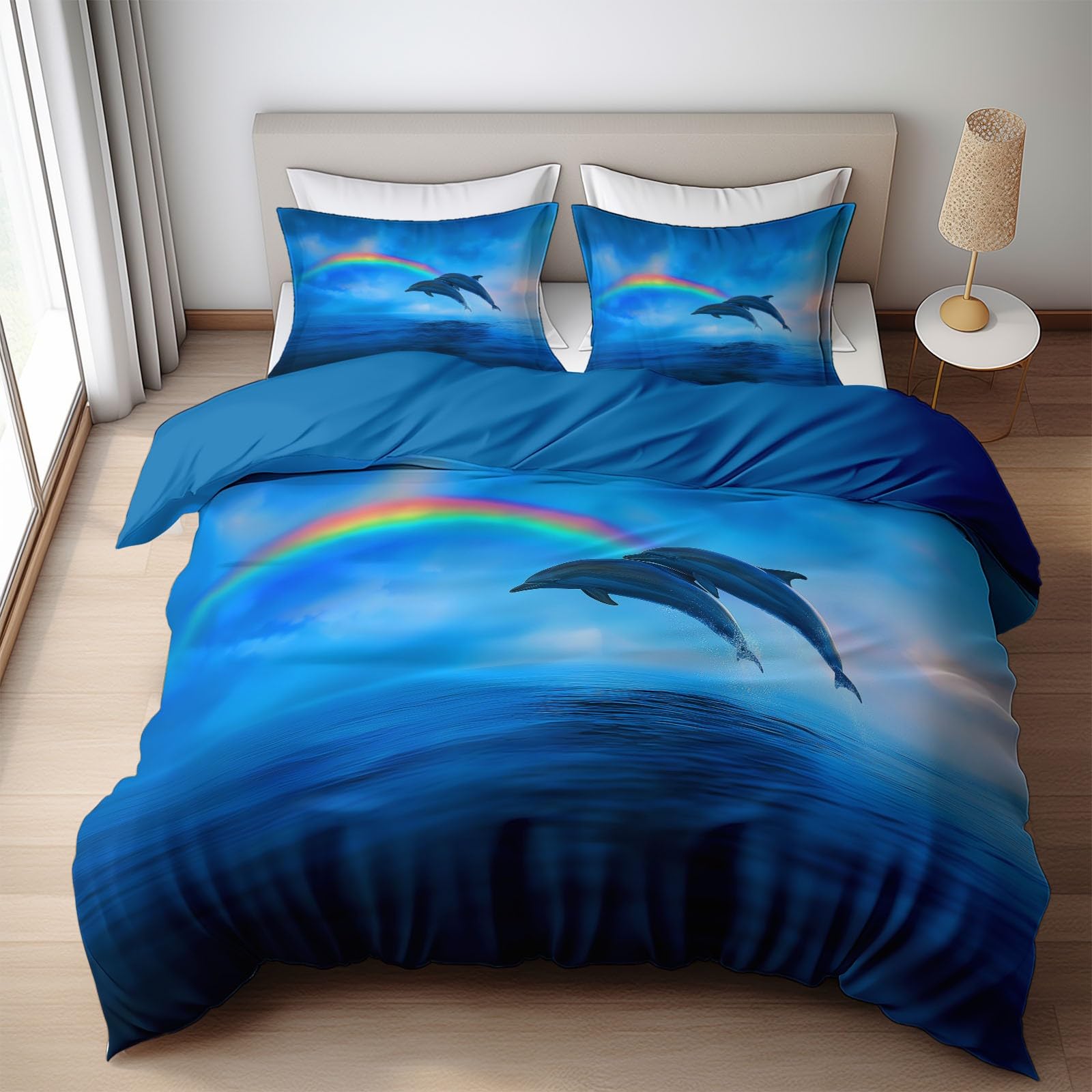 Juego de cama de 155 x 220 cm con funda de almohada, diseño de delfín