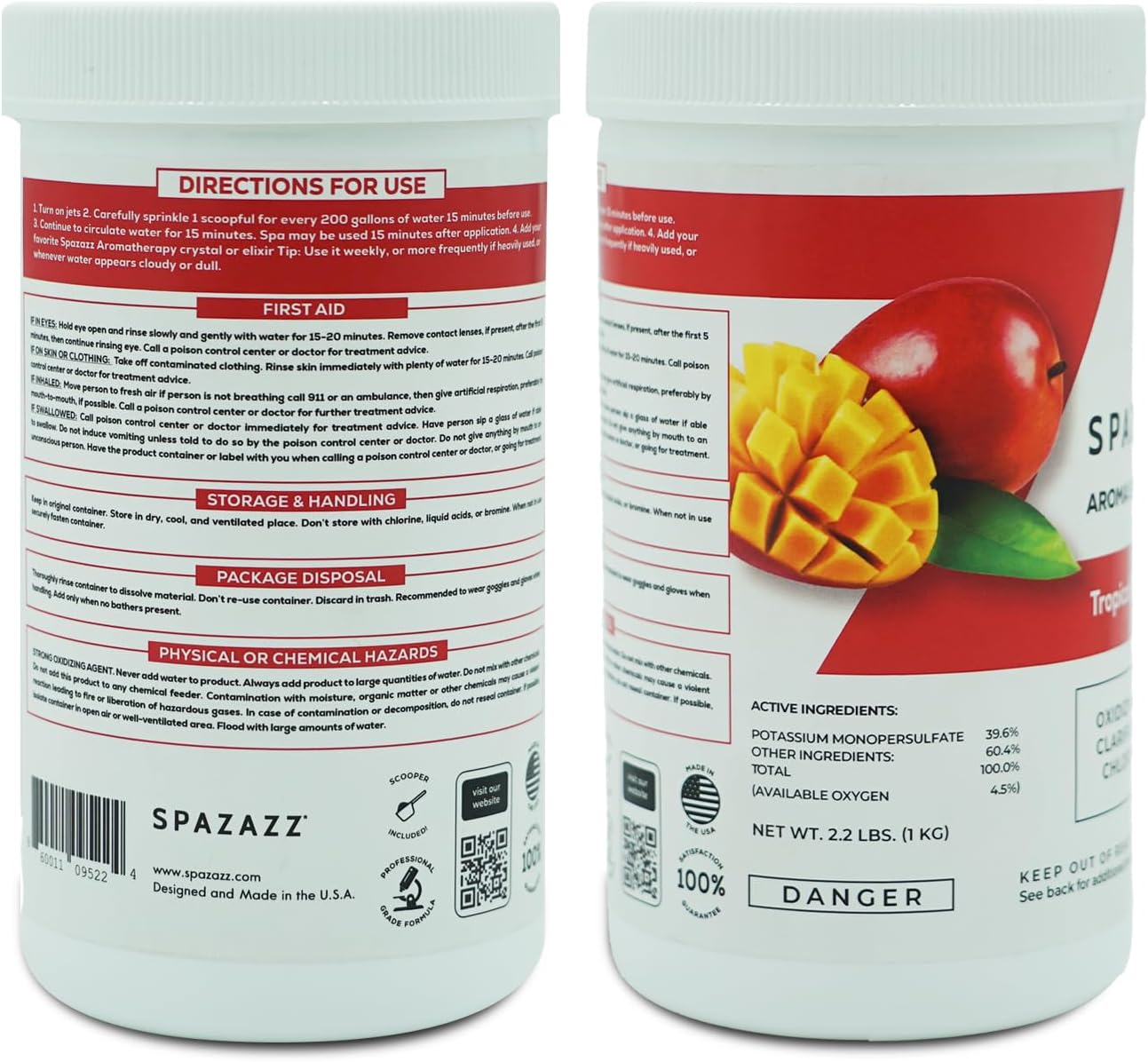 Spazazz Aroma Scented Non Chlorine Spa Shock for Hot Tubs Chlorine Free Oxidizer Treatment. Water Clarifier with Potassium Monopersulfate - Professional Grade- Tropical Paradise 2.2lb