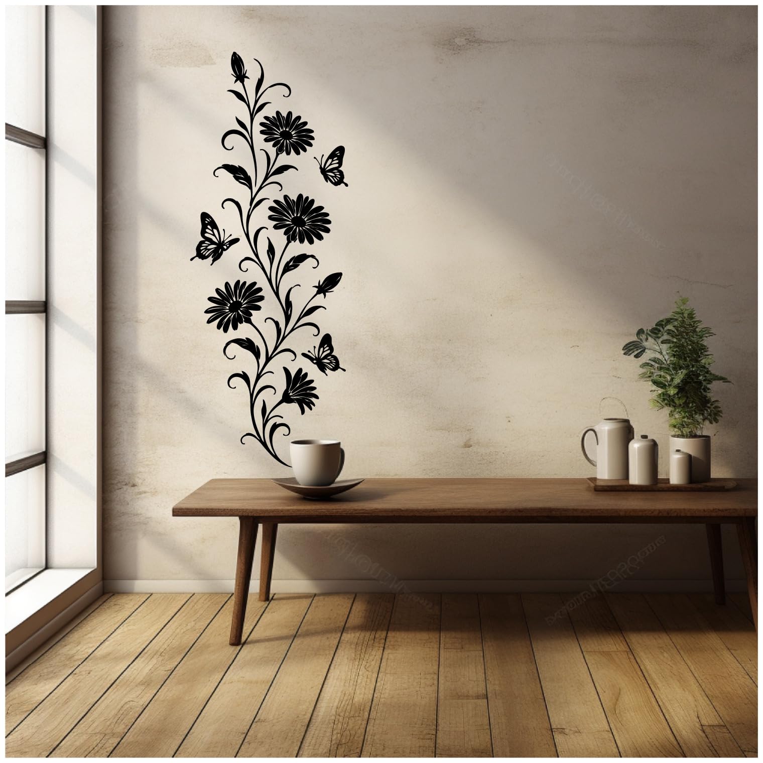 Samunshi® Wandtattoo Margeriten Blumenranke mit Schmetterlingen Elegante Blumen Wanddekoration Florales Wandmotiv für Wohnzimmer, Schlafzimmer, Flur und Küche pink 57 x 150cm