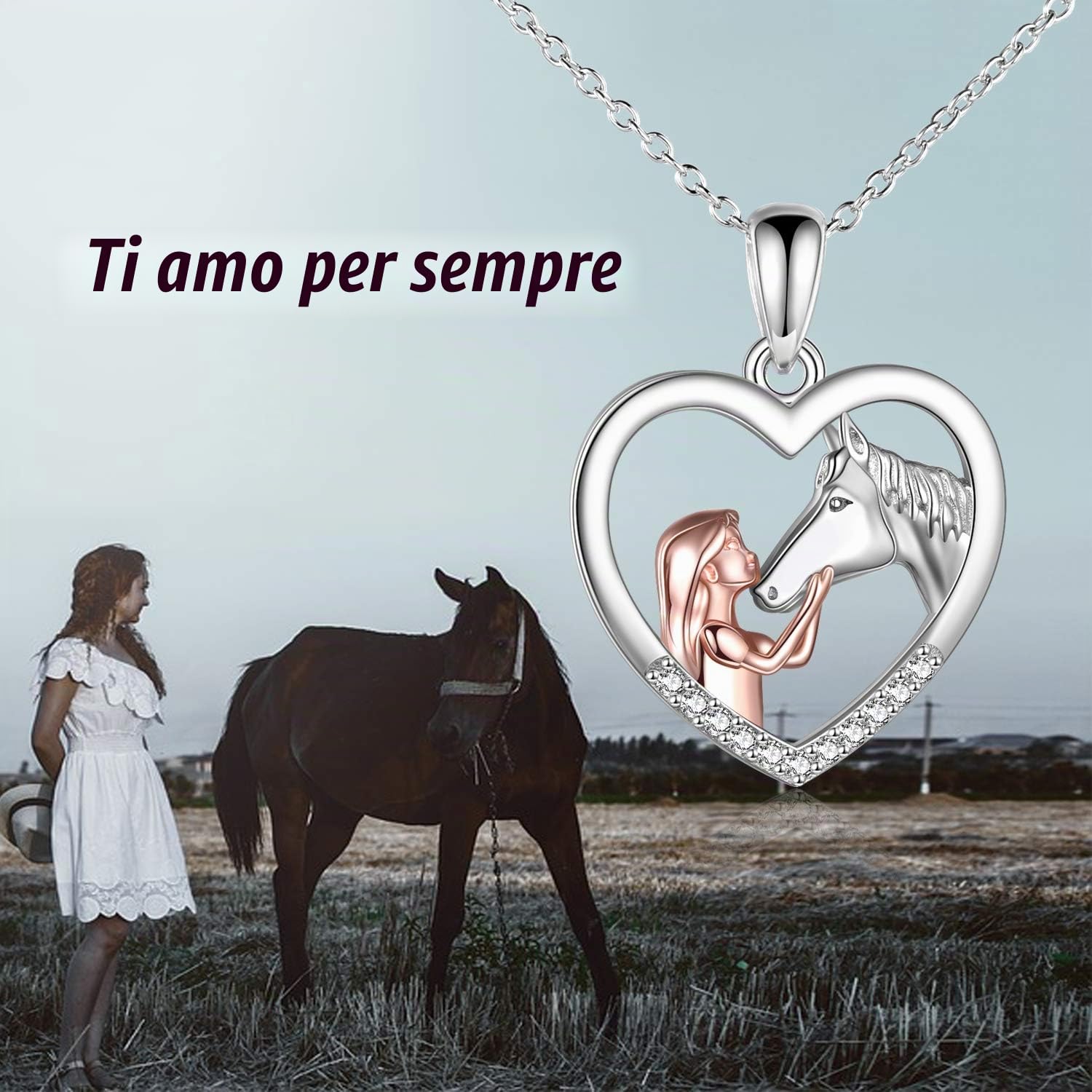 YFN Collana per Ragazze e Cavalli per Ragazze Gioielli per Cavalli in Argento Sterling Regali per Cavalli per le Donne