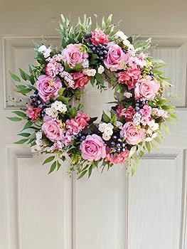 Artificial Pink Tulip Wreath 40 CM Silk Tulip Wreath Half Coverage Spring Summer Wreath Welcome Wreath For Front Door With Green Leaves & Burlap Bow