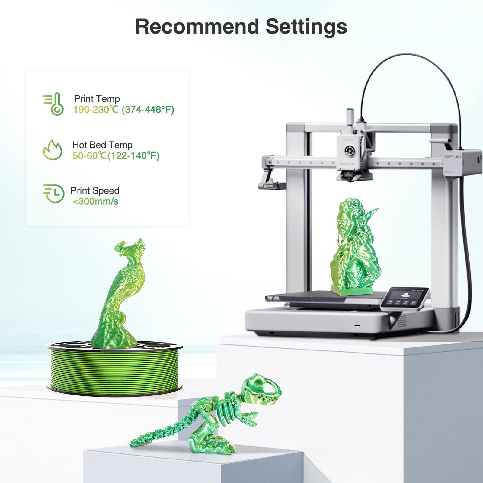 Gelb Grün Doppelfarben Silk Pla Filament 1.75mm, +/- 0.03mm 3D Drucker Filament 1kg(2.2lbs), Härter und Stärker 3D Druckmaterialien für 3D-Drucker