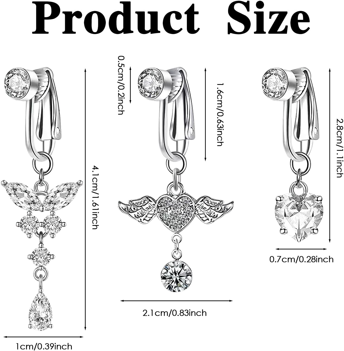 Fake Belly Button Piercing - 3Pcs Butterfly Navel Belly Clip, Earrings or Clip on Belly Button Rings for Women