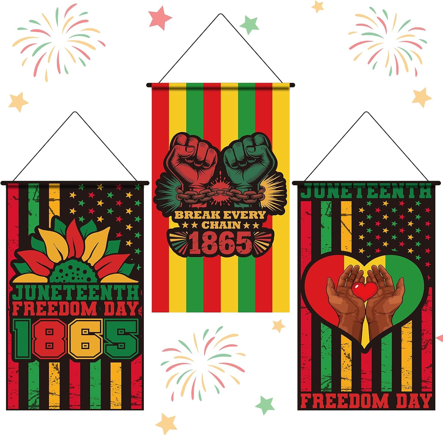 Juneteenth Day Door Sign Flag, 3 Pcs Happy African American Independence Day Banner Door Hanging Decor, Freedom Day Banner Holiday Party Decor for Home Wall Indoor Outdoor