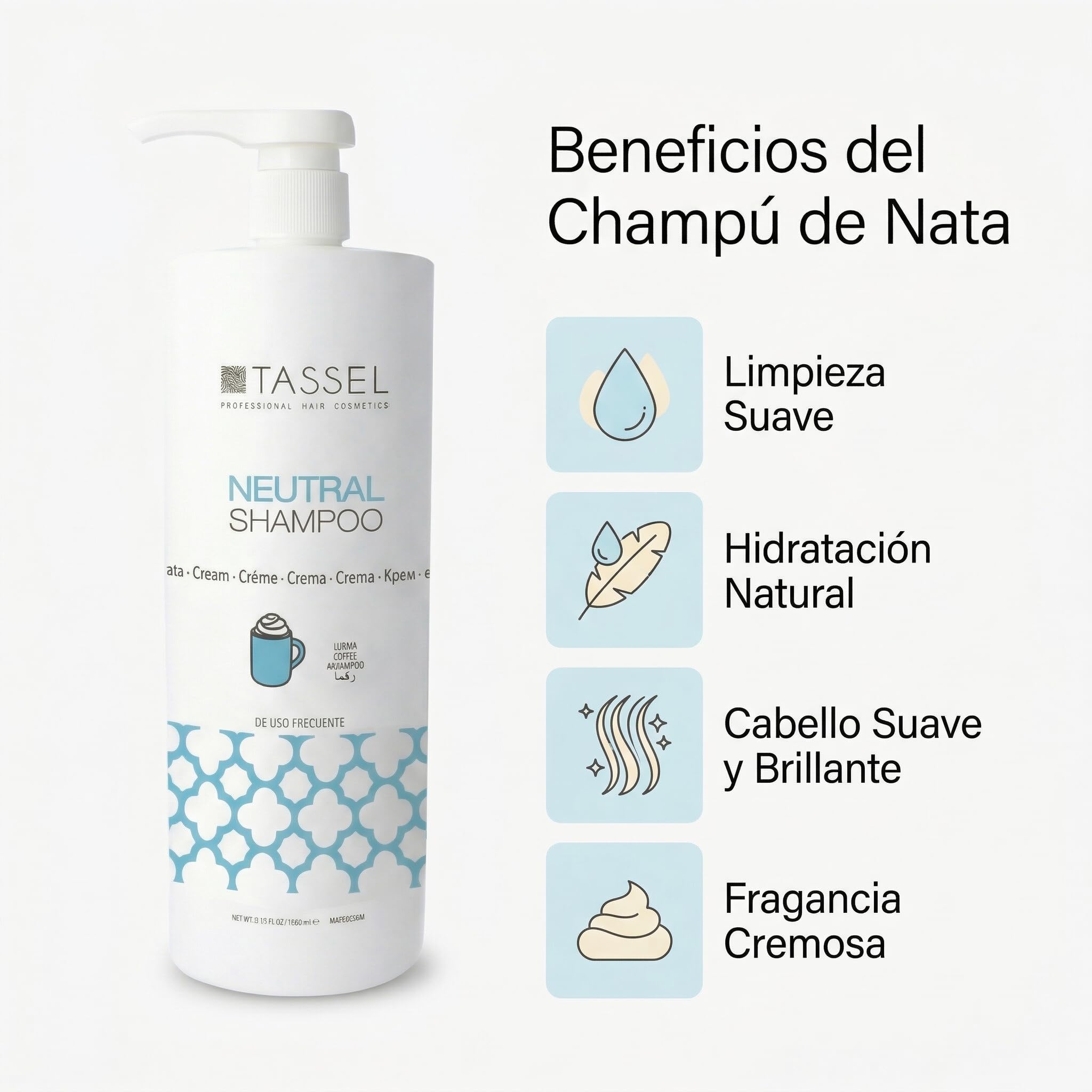 Champú Profesional Neutro Nata 1L x6 – Champú Profesional Peluquería para Todo Tipo de Cabello – Limpieza Suave Uso Diario y Equilibrado – Champú Formato Ahorro Grande Familiar (Pack de 6)