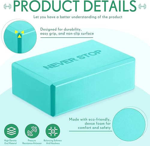 Miniatura 3 de Paquete de 4 bloques de yoga antideslizantes para pilates, bloques de espuma de ladrillo para pilates, danza, gimnasia, entrenamiento, fitness,