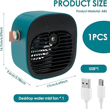 Portable Air Conditioner Cooling Fan, USB Rechargeable Personal Mini Air Conditioner Fan, Portable Air Cooler Fan for Office, Home, Bedroom, Car, Camping, Travel (Green)