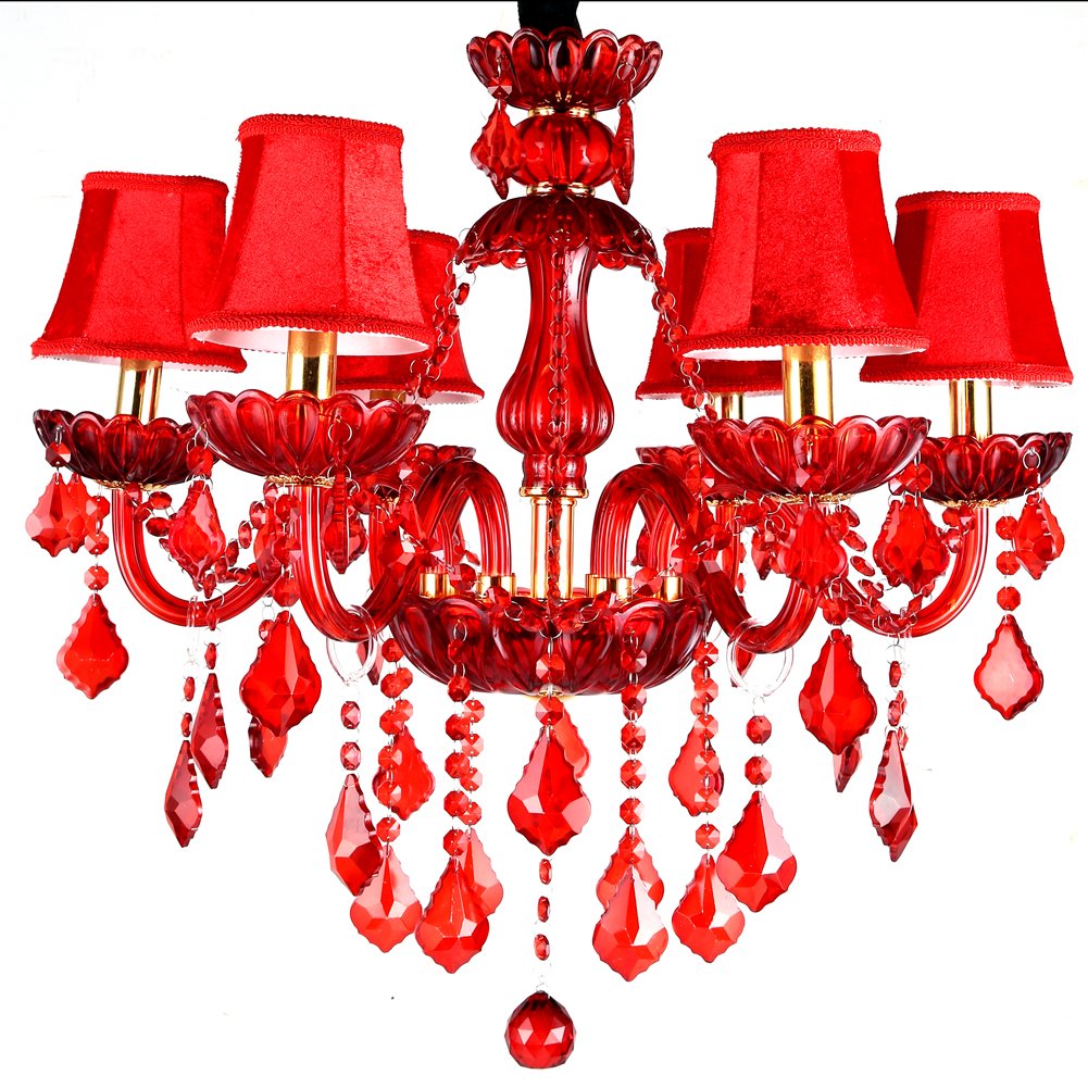 Aiwen Nozze Festa Lampada da Soffitto Lampadario a Candela Di Cristallo Rosso Vetro Plafoniera Camera da Letto Luce Pendente Soggiorno Lampada 6 Luci