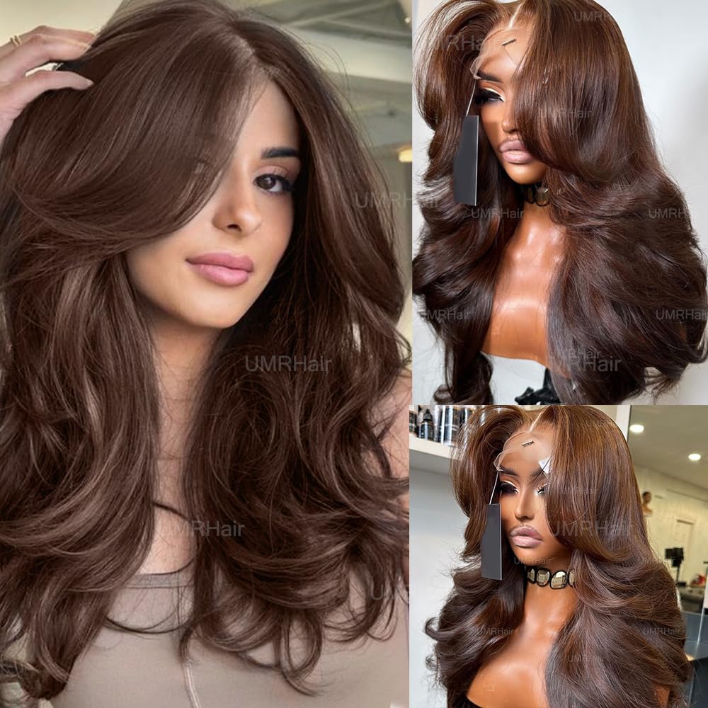 Wig Layered with Bangs Brown 16\