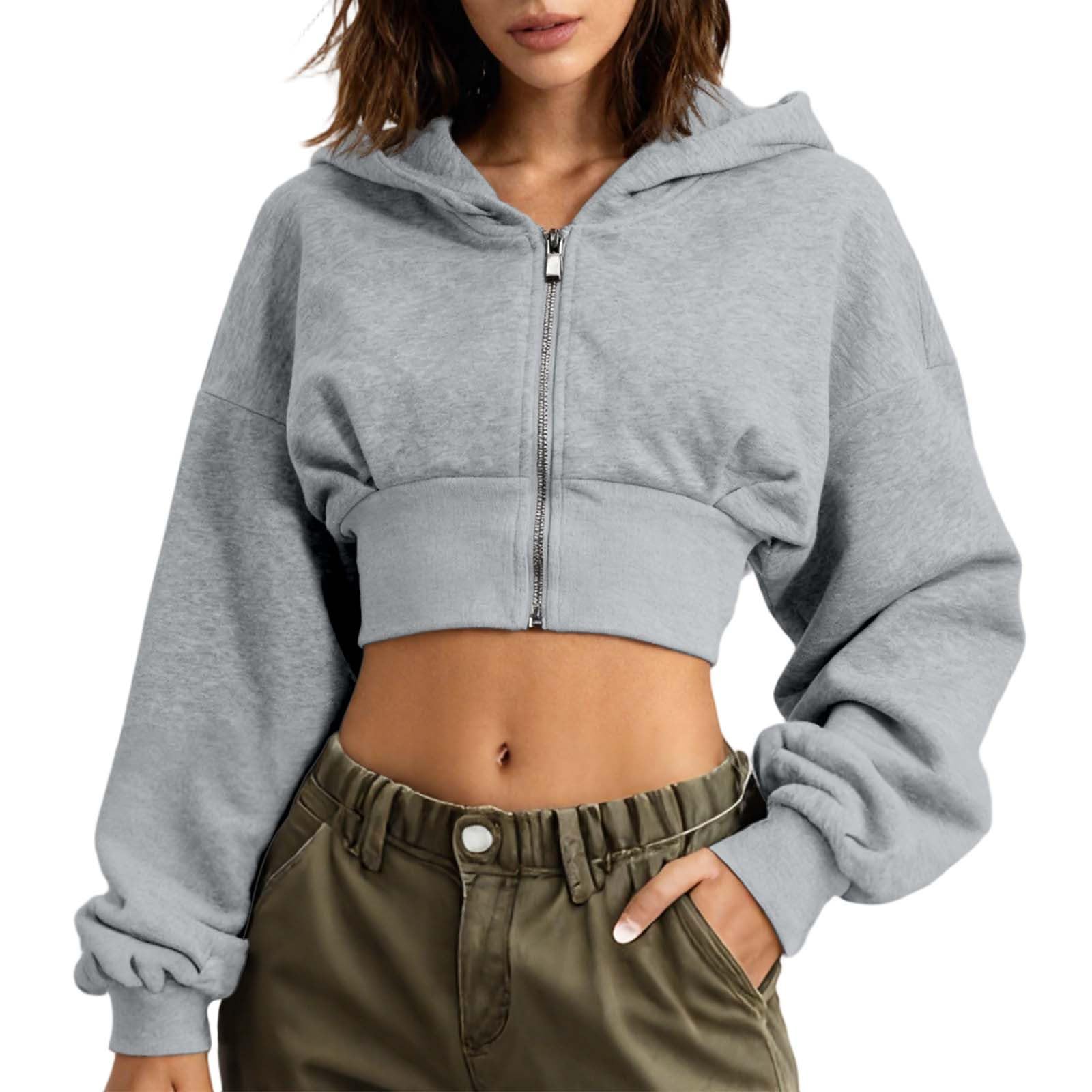 Generisch Sudadera con capucha y cremallera para mujer