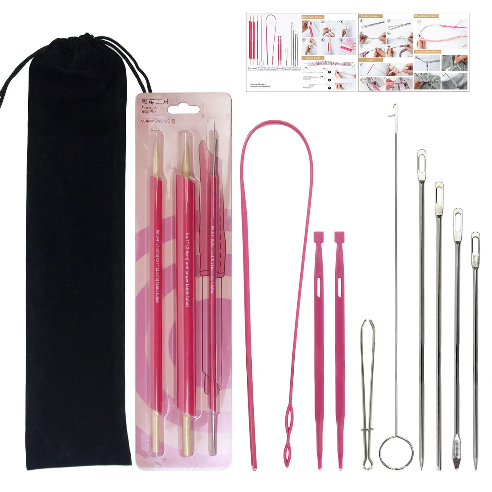 Kaeltsyn Multifunction Drawstring Threader and Fabric Turner Set Elastic Band Threading Tool for Garment Repair Tailoring Sewing Tape Threader