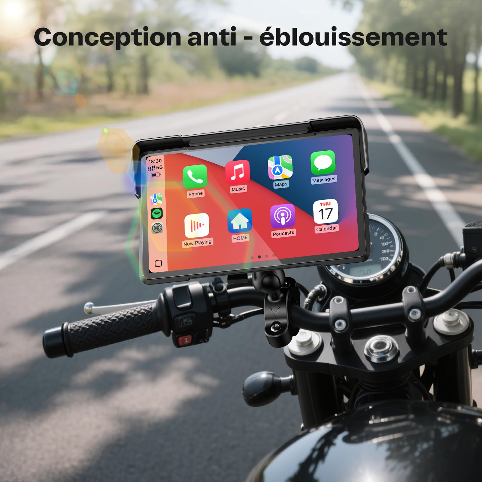 WonVon CarPlay 7 Pouces Système de Navigation GPS pour Moto avec Apple CarPlay et Android Auto écran Portable avec Double Bluetooth, Navigation, Siri, Google Assistant Support magnétique