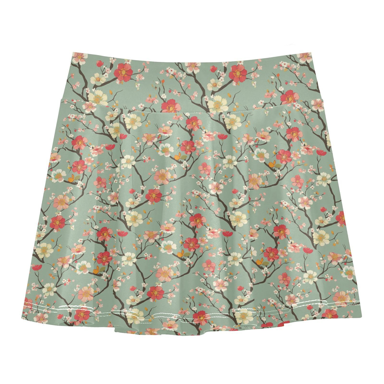 Vintage Florals Flowy Girls Tennis Skirts with Shorts Kids Pleated Tennis Skirt Little Girls Golf Skirt with Pockets Khaki