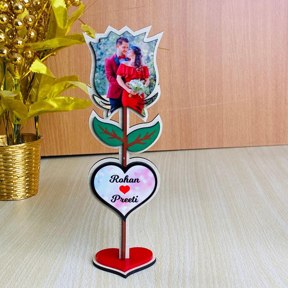 WEHATKE Personalized Photo Rose Stand with Names | Custom Couple Picture Showpiece | Romantic Valentine, for Couples | Gifts for him & Her 3